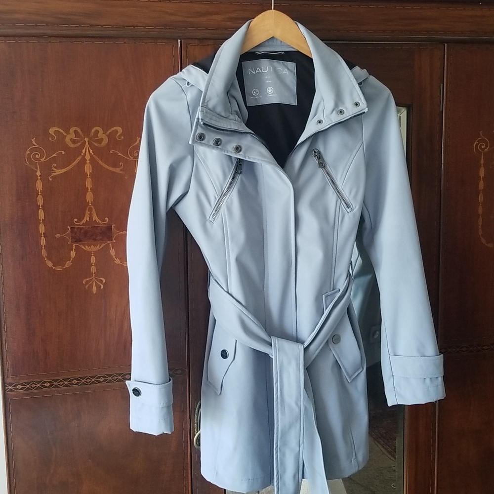 🌧🌷🌸Nautica Light Blue Belted Waterproof Trench Coat/Raincoat XS